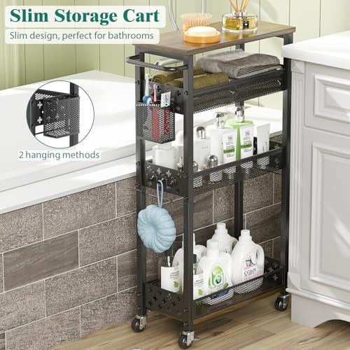 XYZLVSI 4 Tier Slim Storage Cart Laundry Room Organizer for Small Space - Image 2
