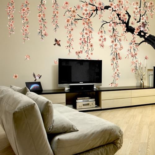 Cherry Blossom Tree Wall Decals with Birds, Large Removable Peel and Stick Flower Wall Stickers for Girls Room, Bedroom, Living Room Decor, 61.81 x 50.39 Inch, 4 Sheets (Apricot) - Image 5