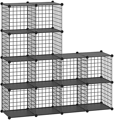 HUBSON Wire Cube Storage Organizer, Book/Toy/Craft/Potted Plants and petCloset Organizers and Storage Shelves, 12-Cube Freely Combinable Metal Grids Storage Shelf,Black Plus Iron by HUBSON
