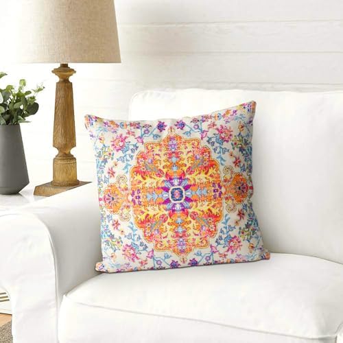 Snycler Orange Blue Ethnic Boho Pillow Covers 18x18 in Boho Carpet Cream Coral Floral Decorative Couch Pillow Cases with Zipper Set of 2 Home Decor for Living Room Bedroom Bed Cushion Outdoor - Image 5
