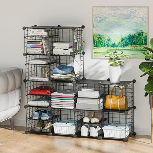 Wire Cube Storage Organizer, 12 Cubes Converted into 14 Cubes, Sturdy Metal Grids Storage Shelf Closet Shelving Units and Storage, Shelves for Bedroom LIvingroom Office - Image 2