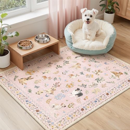 Soalmost 2x3 Dog Rugs for Entryway, Washable Door Mat Animal Soft Rug Pink by Soalmost
