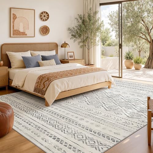 Nakagishi Area Rug Living Room Rugs: 10x12 Large Soft Machine Washable Boho Moroccan FarmNeutral Stain Resistant Indoor Floor Carpet for Bedroom Under Dining Table Home Office Decor-Grey - Image 6