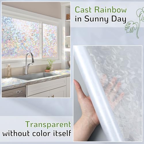 LUTE Rainbow Window Privacy Film, 3D Decorative Stained Glass Cling - Image 3