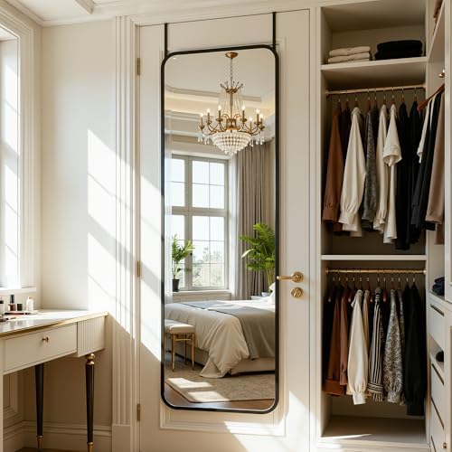 Antok 48" x 14" Full Length Over-the-Door Mirror, Hanging Mirror, Black - Image 4