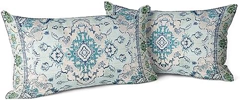 Snycler Boho Throw Pillow Covers 12x20 inch Set of 2 Teal Blue Boho Rug Carpet Double Sided Pattern Cotton Soft Pillow Case Cushion Cover Pillowcase for Couch Sofa Bed Decorative by Snycler
