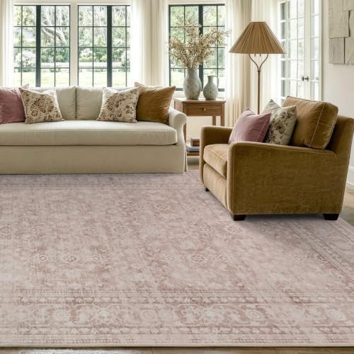 5x7 Ft Area Rugs for Living Room, Soft Non-Slip Machine Washable Rug, Vintage Stain Resistant Carpets for Bedroom Nursery Dining Room Home Decor (Grey Pink) - Image 3