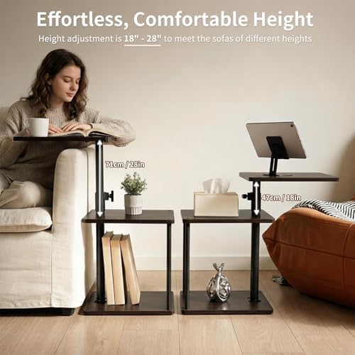 Rolling Side Table with Wheel for Living Room, Adjustable Height Swivel End Table for Different Seating Types, Ideal for Couch, Sofa, Recliner and Living Room, Black Walnut-Look - Image 4