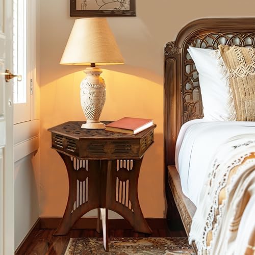 COTTON CRAFT Solid Wood End Table - Hand Carved Folding Moroccan Side Table - Image 5