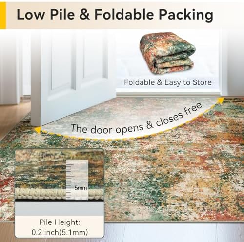 RELEANY Washable 2'x3' Abstract Area Rug for Living Room Green Multi - Image 5