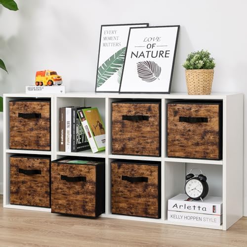 Stero Fabric Storage Cubes, 6 Pack Foldable Storage Bins with Handle, 11 Inch Box for Shelves, Closet, Organizer, Rustic Brown and Black - Image 5