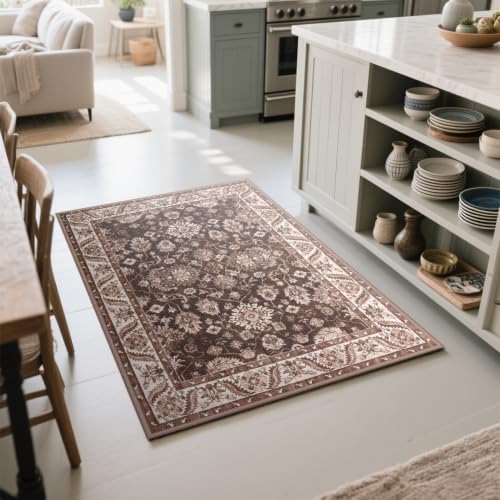 Hanples 4x6 Area Rugs for Living Room, Washable Rug Vintage Floral, Rust - Image 3