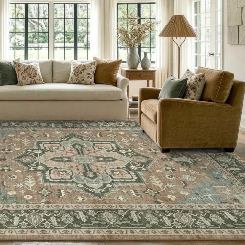 4x6 Ft Area Rugs for Living Room, Soft Non-Slip Machine Washable Rug, Vintage Stain Resistant Carpets for Bedroom Nursery Dining Room Home Decor (Brown) - Image 3