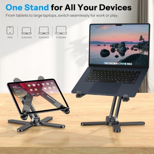 OMOTON LA10 360° Rotating Laptop Stand Riser Foldable for Desk, Black - Image 6