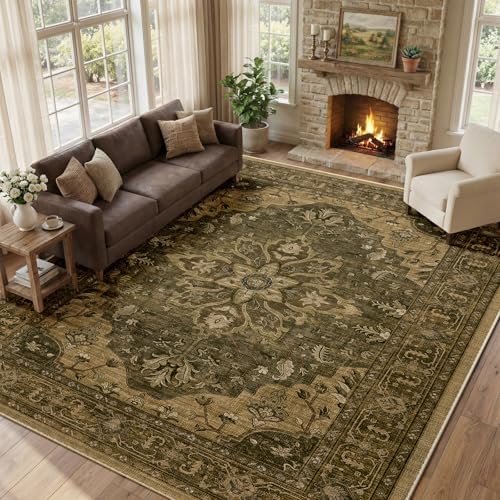 RELEANY Washable Area Rug, 8'x10', Brown/Dark Brown by RELEANY