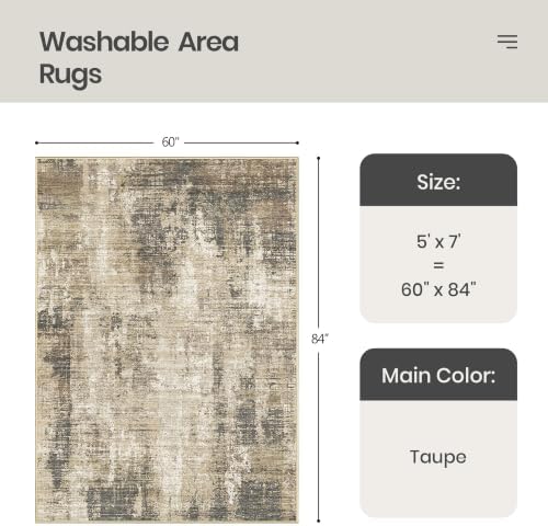 Valenrug Washable Rugs 5x7, Abstract Large Area Rugs for Living Room, Taupe - Image 2