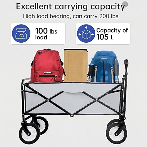 Folding Wagon Garden Cart Collapsible Beach Wagon Grocery Wagon with 4 Universal Wheel for Shopping Park Picnic, Beach Trip, Outdoor Activities, Camping(Grey) - Image 5