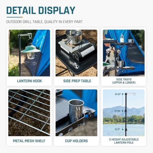 DMH OUTDOORS Folding Camping Kitchen Station Portable Outdoor Grill Table - Image 5