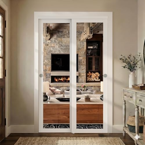 48"(Double 25") x 80" Mirrored Sliding Closet Door Hardware Track Kits by SMARTSTANDARD