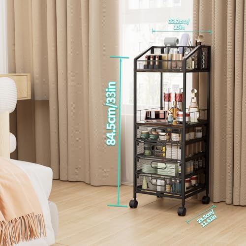 HapiRm Makeup Organizer Storage Cart - Floor Skincare Make Up Storage with 4 Drawers, Rolling Makeup Cart Vanity Organizer Cosmetics Display Cases Holder for Skin Care Perfume Nail Polish - Image 3