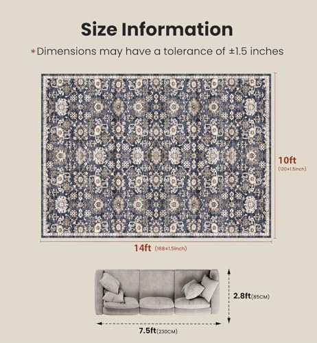 AMADA HOMEFURNISHING 10x14 Washable Area Rug, Low-Profile Large Area Rug with Non-Slip Backing & Durable Edge Binding, Vintage Large Rugs for Living Room, Bedroom & Dining Room - Image 2
