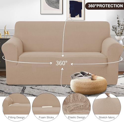 U-NICE HOME Loveseat Cover Stretch Couch Cover Sofa Slipcover, Camel - Image 3