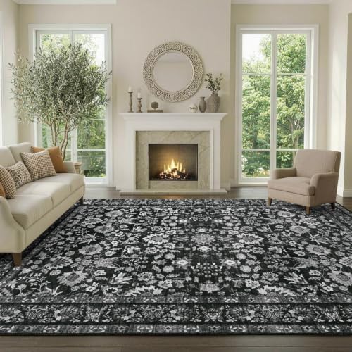 8x10 Ft Large Area Rugs for Living Room, Soft Non-Slip Machine Washable Rug, Vintage Stain Resistant Carpets for Bedroom Nursery Dining Room Home Decor (Black) - Image 2