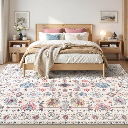 Hanples 8x10 Area Rugs for Living Room, Washable Rug Vintage Floral, Beige - Image 2