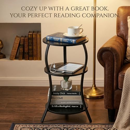 YEAKOO Small Side Table with Charging Station,3-Tier Round end Table - Image 7