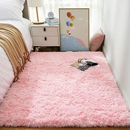 Ophanie Pink Rug for Bedroom Girls, Kids Fluffy Kawaii Fuzzy Furry Shag Area Rug, Cute Plush Soft Shaggy Bedside Indoor Floor 4x6 Carpet for Teen Nursery Dorm Home Room Decor Aesthetic - Image 5