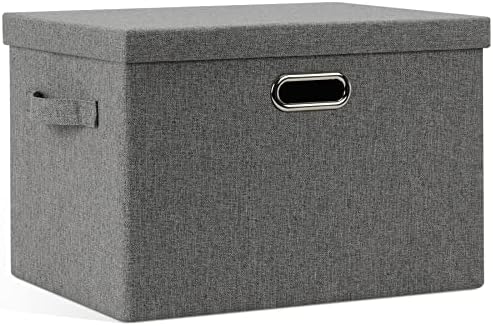 Graciadeco Large 17" 36 Quart Collapsible Stackable Storage Bins with Lids, 1 Pack Grey Foldable Fabric Closet Storage Boxes with Lids, 4 Handles Heavy-duty Linen Cube Baskets for Bedroom by GraciadecoStorage
