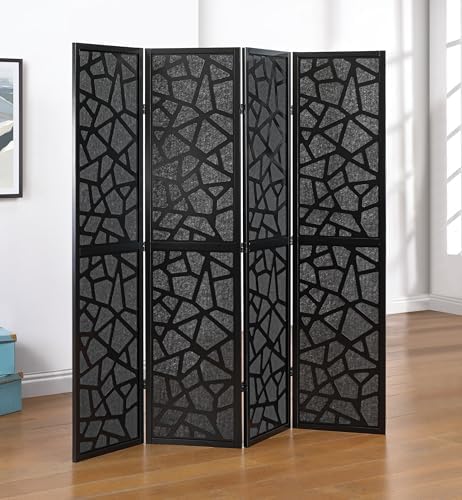 Roundhill Furniture Aurra 4-Panel Wood Room Divider, Folding Portable Partition Screen, Black Screen with Black Frame by RoundhillFurniture
