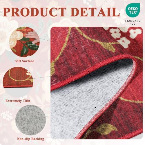 DUKINO 6x9 Area Rugs, Floral Washable Rug for Bedroom Non Slip, Red - Image 5