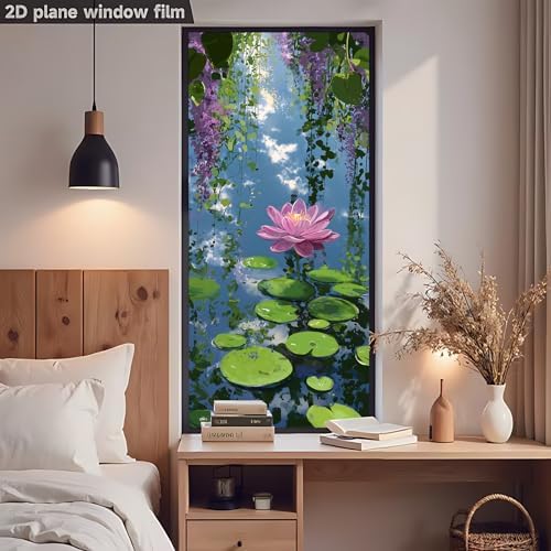 Decorative Scenic Frosted Window Film, Stained Glass Style Privacy Film, UV-Resistant Static Cling Film Suitable for Bathroom and Kitchen Glass (Lotus, 17.51x39.37 inches) - Image 3