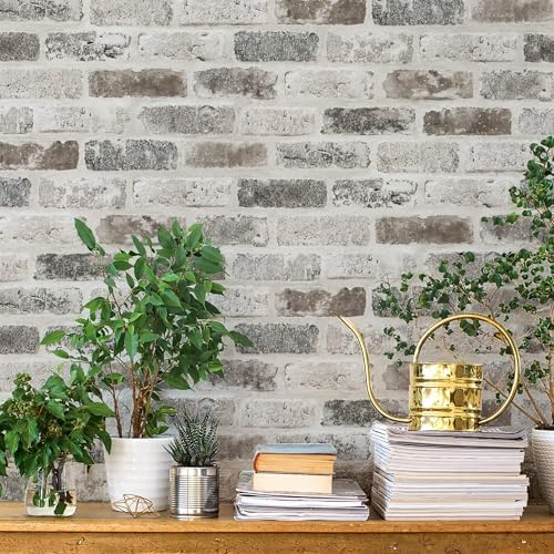 Guvana 17.3"×472.4" Brick Peel and Stick Wallpaper Brown/Grey Contact Paper | Self Adhesive 3D Brick Textured Contact Paper Removable Vintage Wallpaper for Room Backsplash Accent Wall Decor by Guvana