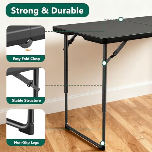 Folding Table 4FT Heavy Duty Plastic Table with Handle, Foldable&Portable, Fold-in-Half Utility Tables for Outdoor, Dining, Wedding, Events, Indoor, Picnic, Camping, Party, Black - Image 4
