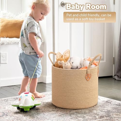 CHICVITA Jute Wicker Storage Basket with Leather Handles, 14" x 12"，Jute - Image 5