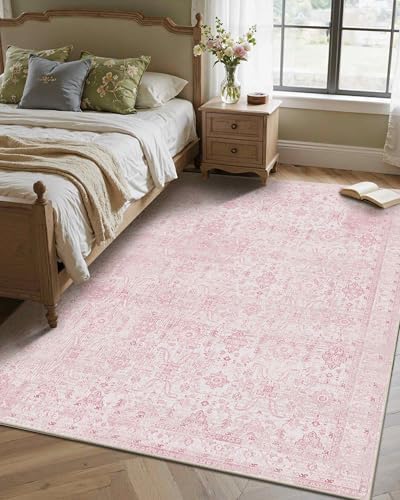 Rugxara Pink 4x6 Area Rug Washable Rug for Bedroom Nursery Girls Room - Image 3
