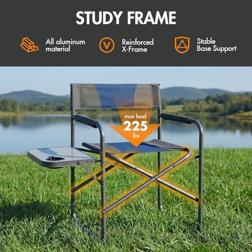 Portal Directors Chair for Adults with Side Table, Folding Camping Chairs Heavy Duty 225LBS, Portable Lawn Chairs with Cup Holder for Outdoor, Beach, Travel, Blue/Grey - Image 6