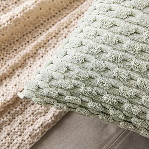 MIULEE Decorative Throw Pillow Covers 18x18 Light Green Textured Corduroy - Image 2