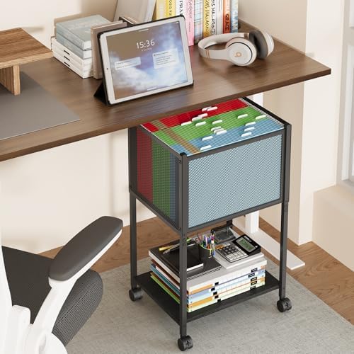 Sbanmao Letter/Legal Rolling File Cart, Narrow Mobile File Cabinet with Wheels Hanging Files, Metal Hanging File Folder Cart File Organizer Under Desk Storage for Home Office, Black by shengbaomaoyi