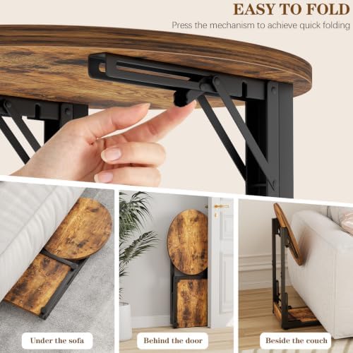 C Shaped Side Table, Folding End Table with Metal Frame, Foldable Table for Eating, Couch Sofa Table,Slide Under TV Tray Table for Living Room, Bedroom, Small Spaces (Brown) - Image 5