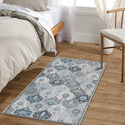 Lahome Moroccan Trellis Small Area Rug, 2x4 Rugs for Entryway Non-Slip Vintage Ultra-Thin Washable Indoor Door Mat Distressed Throw Carpet for Bathroom Kitchen Bedroom Elise, Blue - Image 6