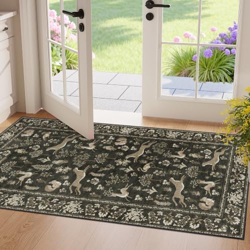 DUKINO 2x4 Rug for Entryway, Animal Washable Rug for Kitchen Charcoal Black by DUKINO