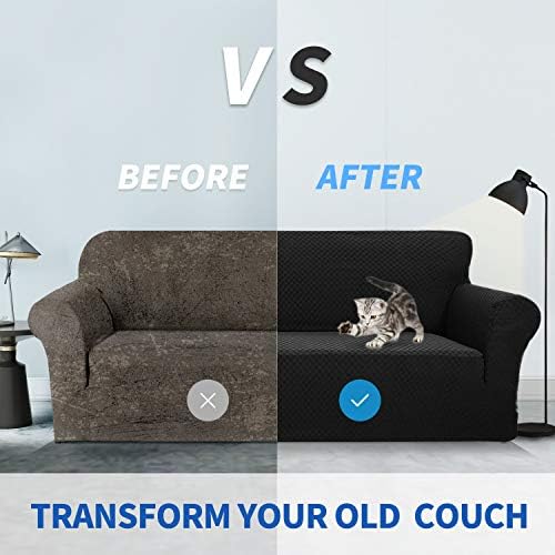 ZNSAYOTX 1 Piece Jacquard Couch Covers for 3 Cushion Couch Living Room High Stretch Sofa Cover Pets Dogs Friendly Anti Slip Thickened Slipcovers Furniture Protector (Sofa, Black) - Image 4