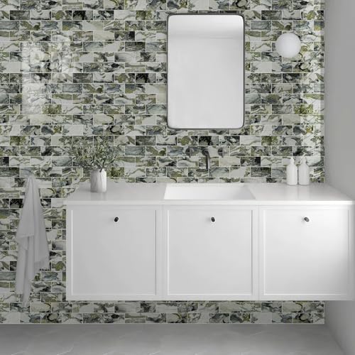 Vamos Tile 100-Piece Glossy Ice Green Peel and Stick Backsplash Tile,3''x6'' PVC Subway Tile with White Grout,Stick on Backsplash for Kitchen/Bathroom/Fireplace - Image 5
