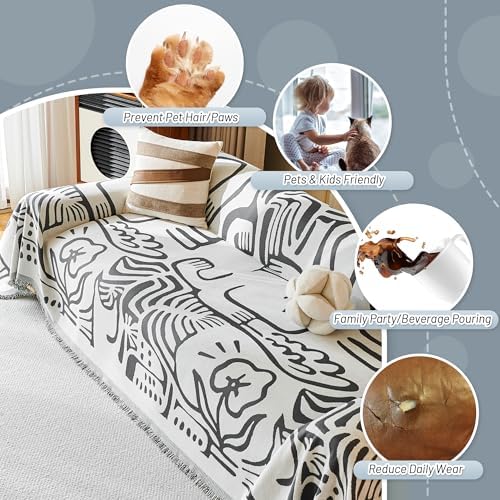 MYSKY HOME Couch Cover for Dogs, Washable Couch Covers, Sofa Covers for Sectional Sofa, Couch Cover 2 Cushion Sofa Dogs Furniture Protector, Chenille Sofa Covers for Pets, 71"x118", Abstract Dark Grey - Image 5