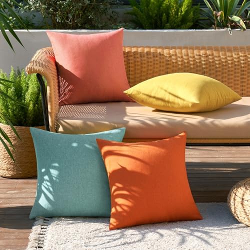 MIULEE Pack of 4 Decorative Outdoor Throw Pillow Covers Linen Waterproof Pillow Covers Summer Farmhouse Cushion Cases for Patio Garden Tent Balcony Couch Sofa 18x18 Inch Orange Teal - Image 3