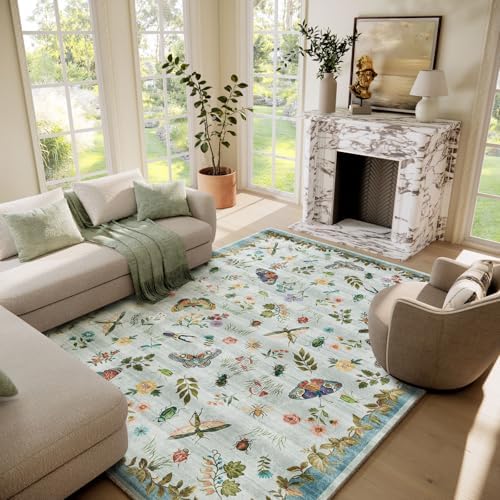 Machine Washable Rugs for Living Room: 6x9 Area Rugs Stain Resistant Non Slip Low Pile Soft Carpets Rugs for Bedroom Kitchen Dining Room Nursery Kids Room Farmhouse Indoor by palohom