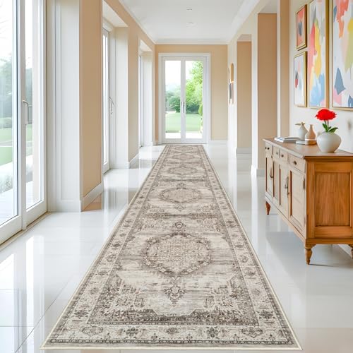 Washable Hallway Runner Rugs 3x20: Soft Ultra Thin Low Pile Carpet Machine Washable Indoor Lightweight Rug Runner Anti Slip Backing Rugs for Living Room Bedroom Kitchen 3'x20' Beige - Image 2